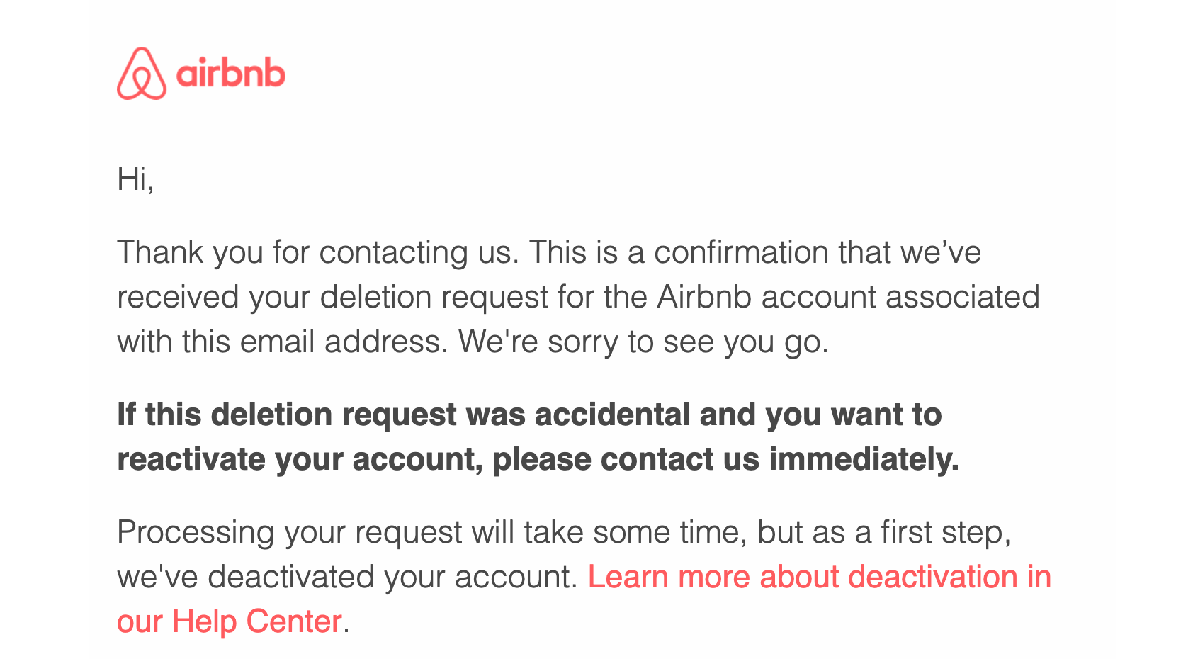 Airbnb Account Deleted